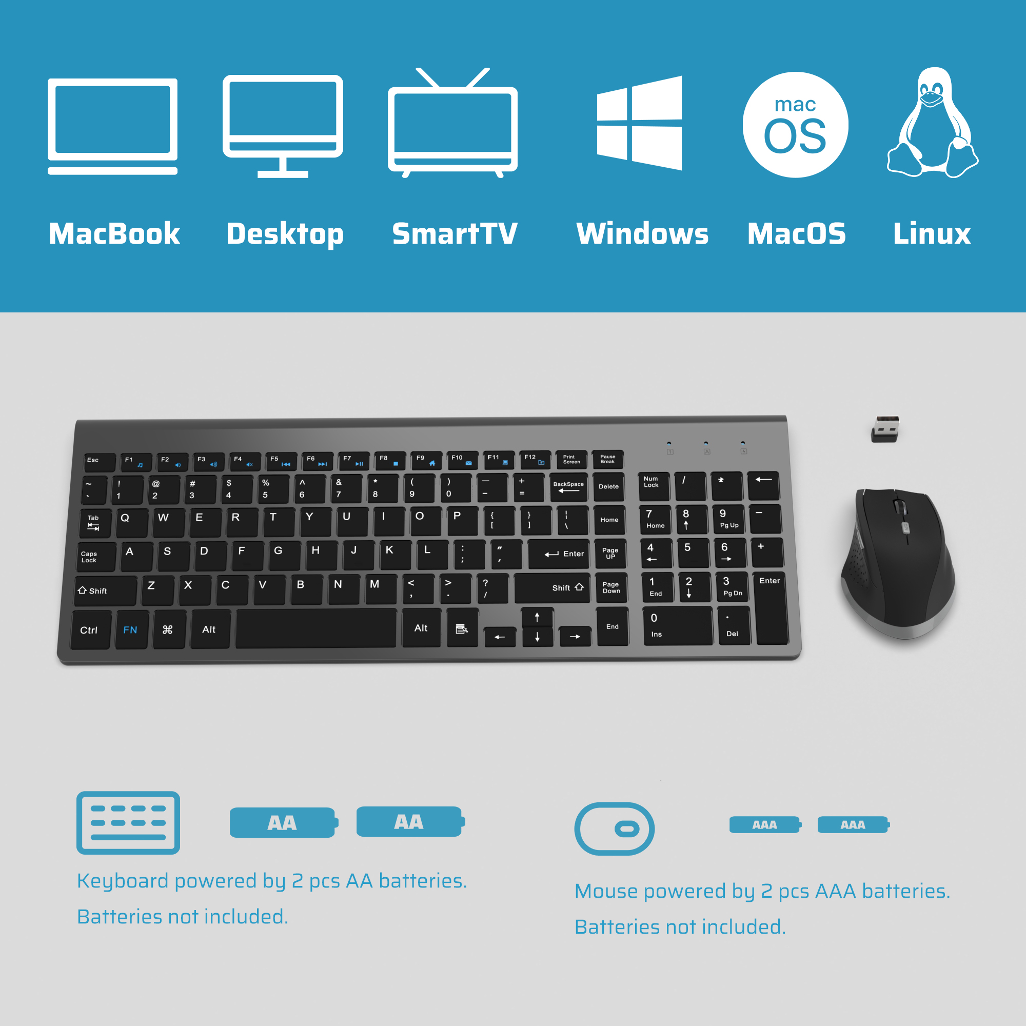 Wireless Keyboard and Mouse Combo Slim Wireless Keyboard with Numpad ...